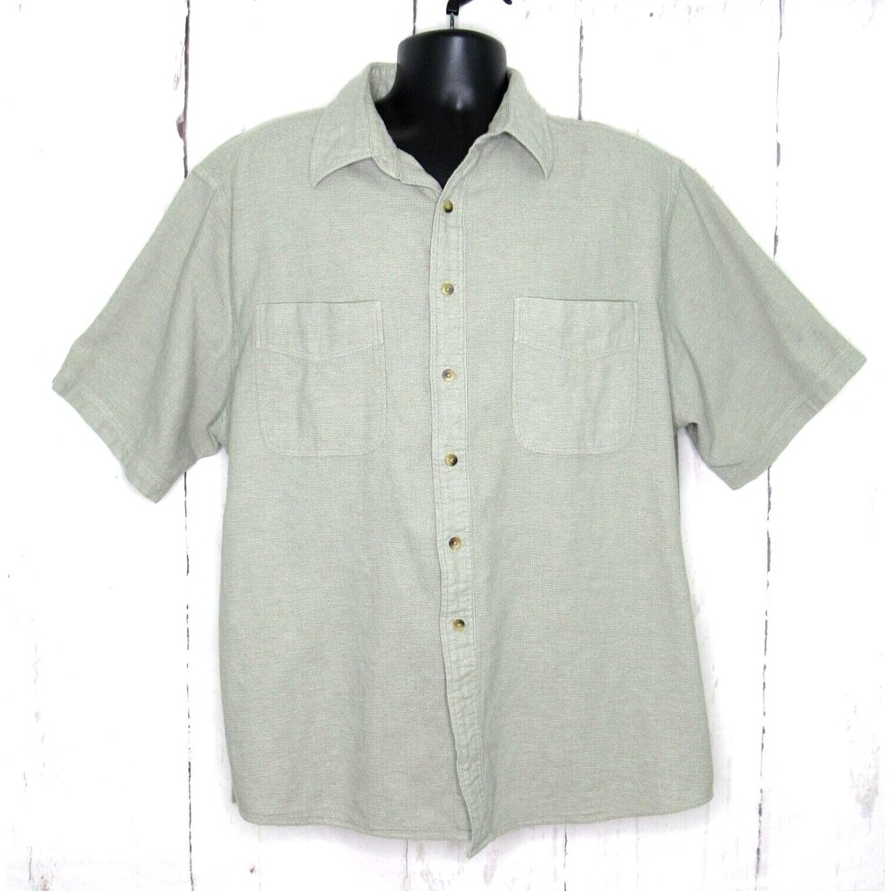 Lands' End Men's Size XL 17-17.5 Button Up Shirt Short Sleeve Cotton Green